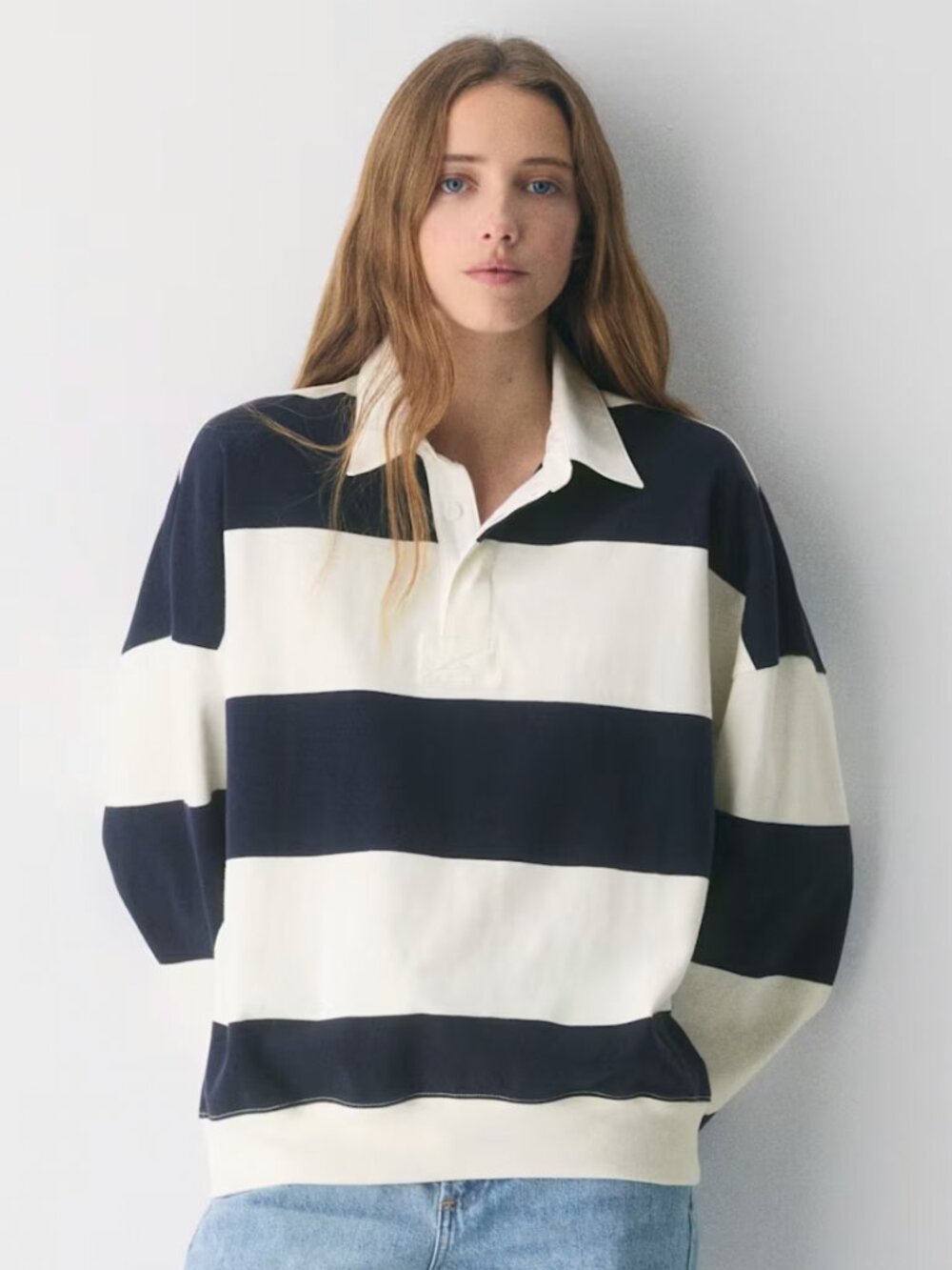 Aritzia TNA Mighty Cotton™ Lomu Polo Long Sleeve Striped Rugby Shirt